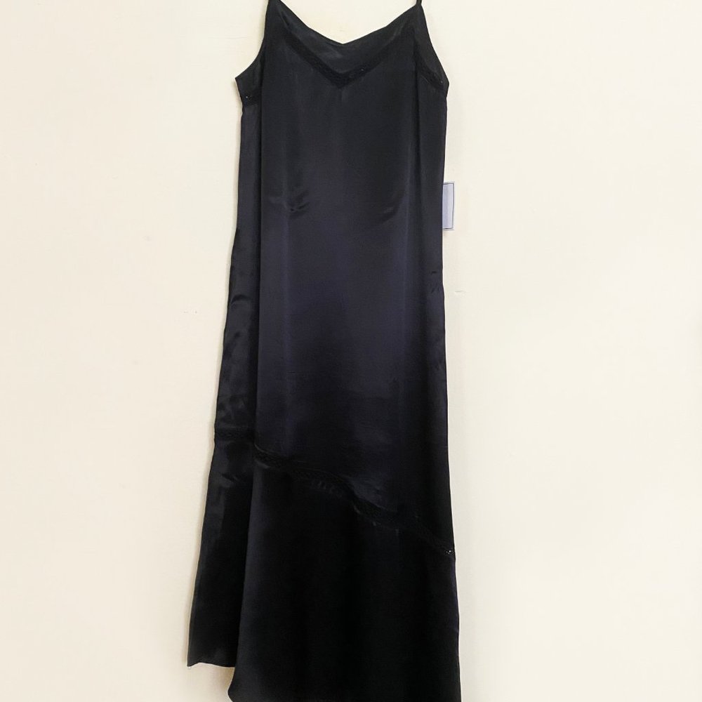 NWT WOMENS ASYMMETRIC, SOFT,  SLIP BLACK DRESS S - Picture 3 of 7